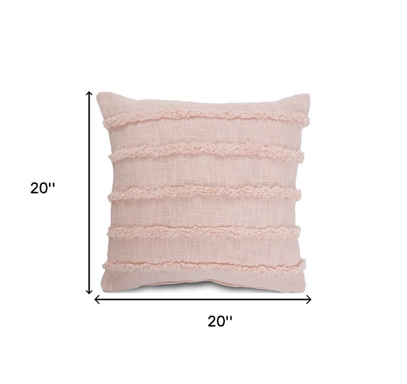 HomeRoots Set of Two Pink Ribbed Cotton Throw Pillows With Fringe image number 5