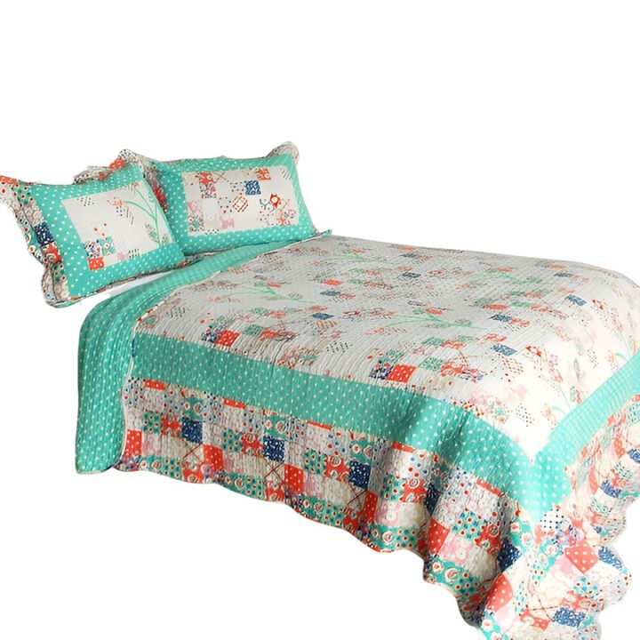 Start My Youth 3PC Cotton Quilted Printed Quilt Set Queen Size Cozy Bedding