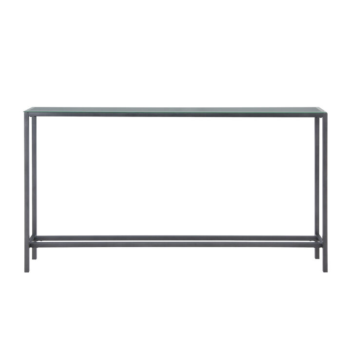 HomeRoots 56" Silver and Gunmetal Mirrored Glass and Metal Console Table