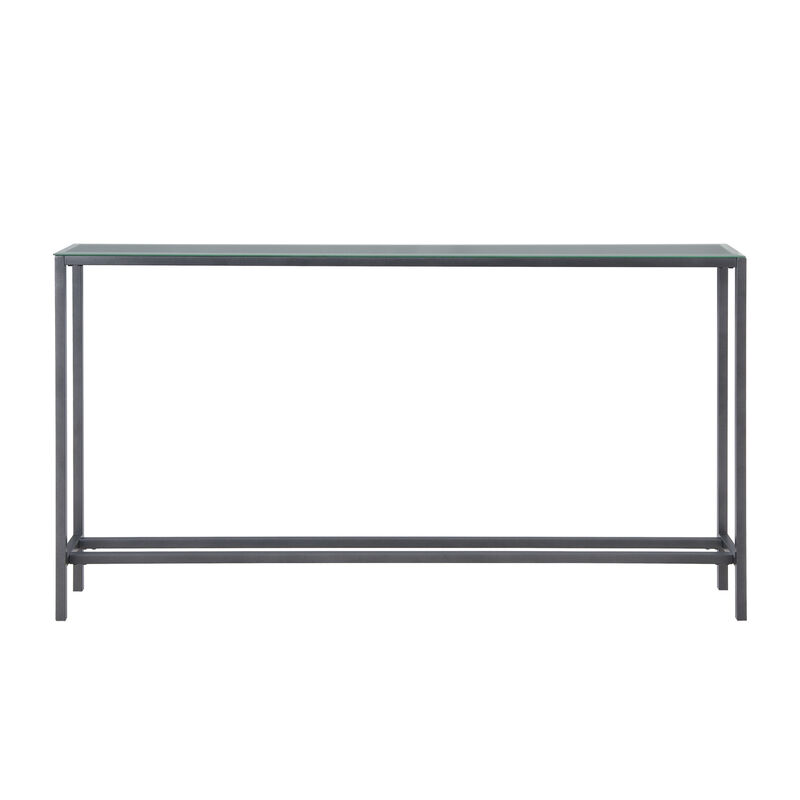 HomeRoots 56" Silver and Gunmetal Mirrored Glass and Metal Console Table image number 0