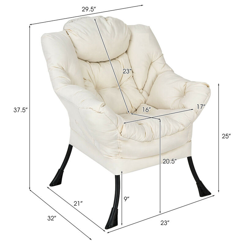 Modern Polyester Fabric Lazy Chair with Steel Frame and Side Pocket