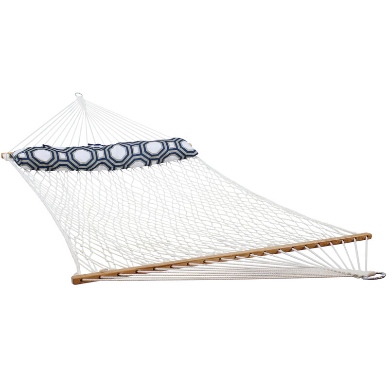 Sunnydaze 2-Person Spreader Bar Rope Hammock with Pillow