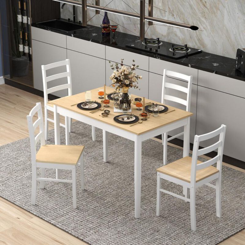 Hivvago 5-Piece Wooden Dining Set with Rectangular Table and 4 Chairs