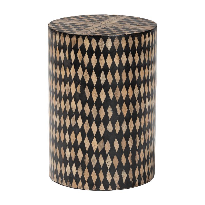 bali & pari Paulo Decorative End Table with Bamboo Diamond Pattern - Modern Accent Side Table for Living Room or Bedroom, Round