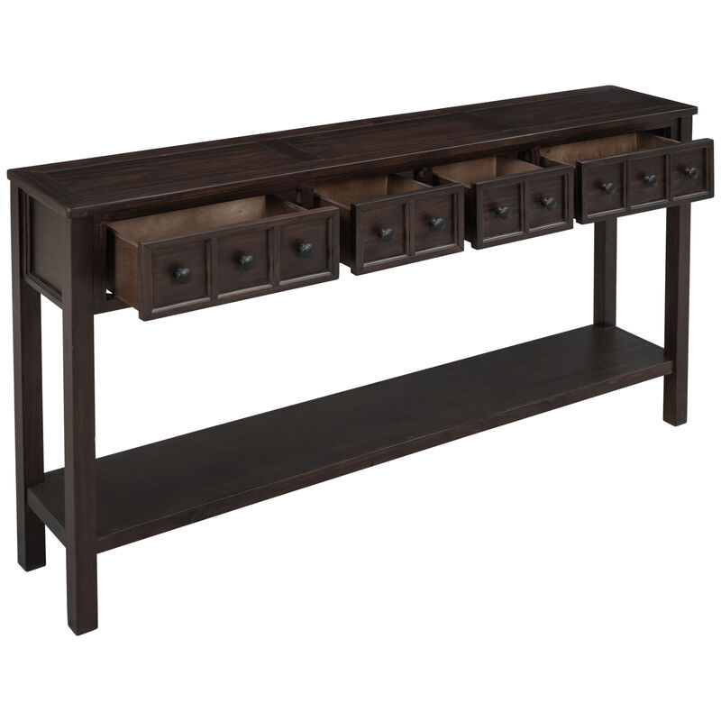 Whisen Rustic Entryway Console Table with Drawers and Bottom Shelf - Gray Wash