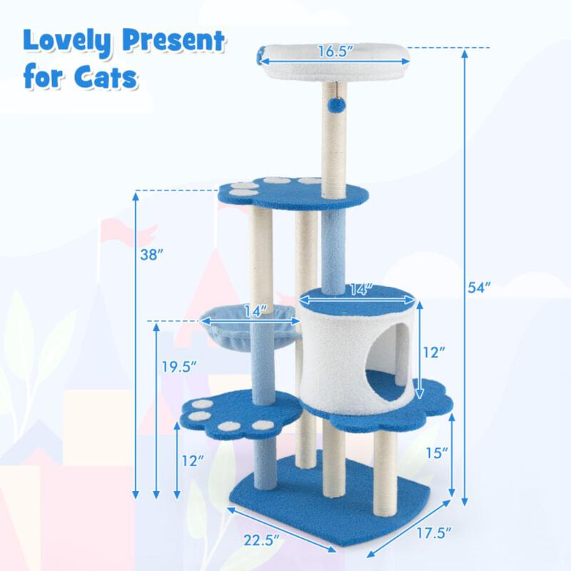 Hivvago 54 Inches Tall Modern Cat Tree Tower for Indoor Cats