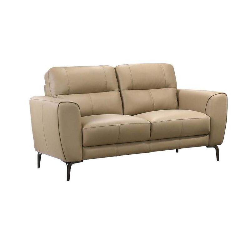 Hena 2pc Sofa and Loveseat Set, Modern Style, Light Beige Full Leather - Benzara image number 5