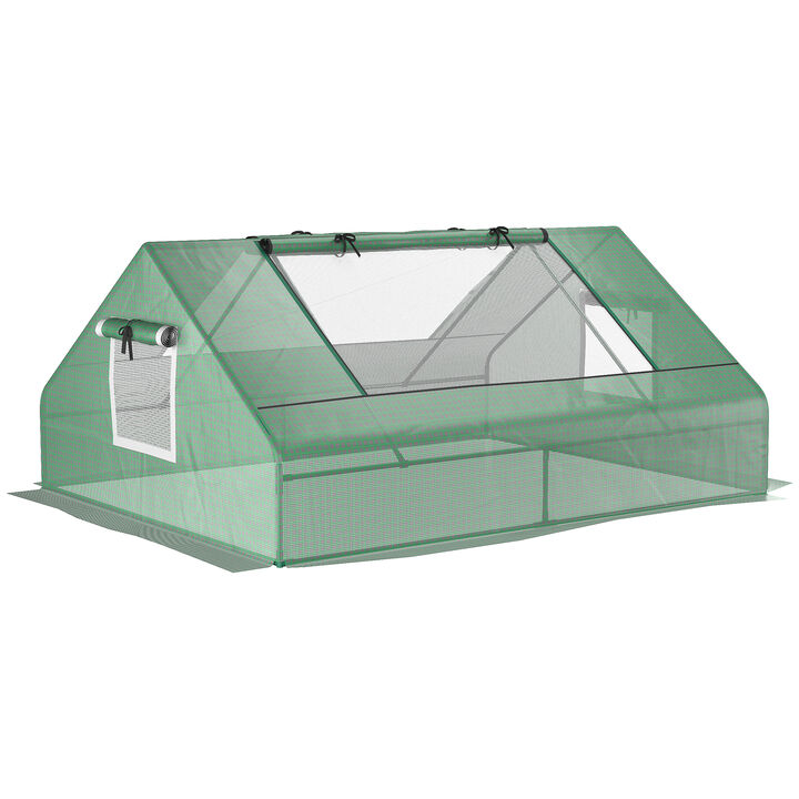 Outsunny 71" x 55" x 32" Mini Tunnel Greenhouse, Garden Planting Shed, Outdoor Flower Planter Warm House with Zipper Windows and Door, Green