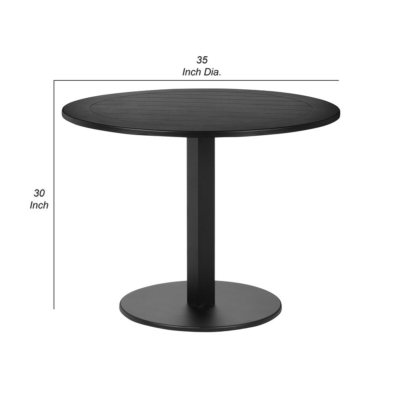 Keli 35 Inch Round Dining Table, Black Aluminum Frame, Foldable Design-Benzara