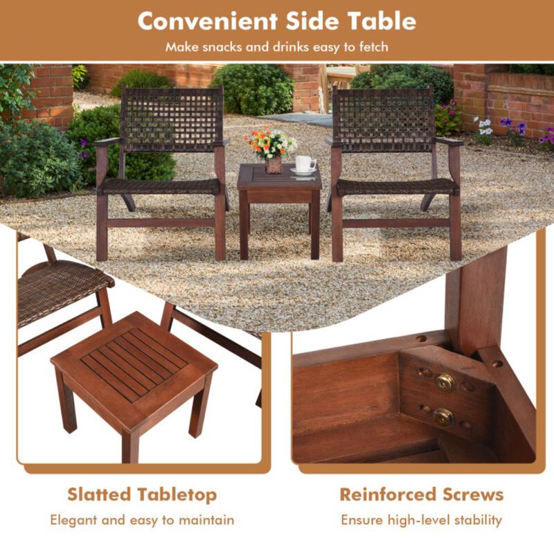 Hivvago 3 Pieces Outdoor Wooden Patio Rattan Furniture Set