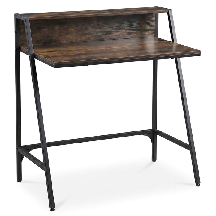 Home Desk with Raised Shelf and Metal Frame for Work and Study