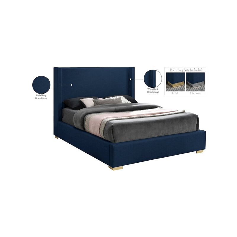 Meridian Furniture Royce Navy Linen Textured Fabric Full Bed
