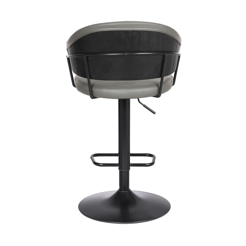 Brody Adjustable Height Swivel Grey Faux Leather and Black Wood and Metal Base Stool