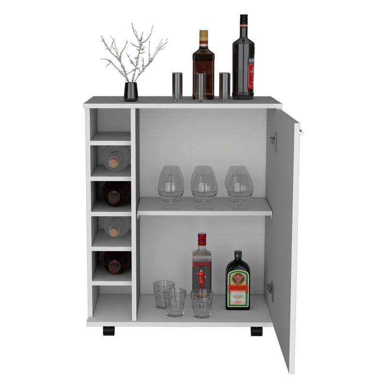 Lafayette Bar Cabinet with 4-Bottle Rack, Upper Glass Holder and Dual Door Design-Macadamia