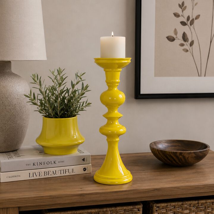 Meo Tabletop D&eacute;cor Candle Holder, Sculpted Turned Yellow Resin, 18 Inch