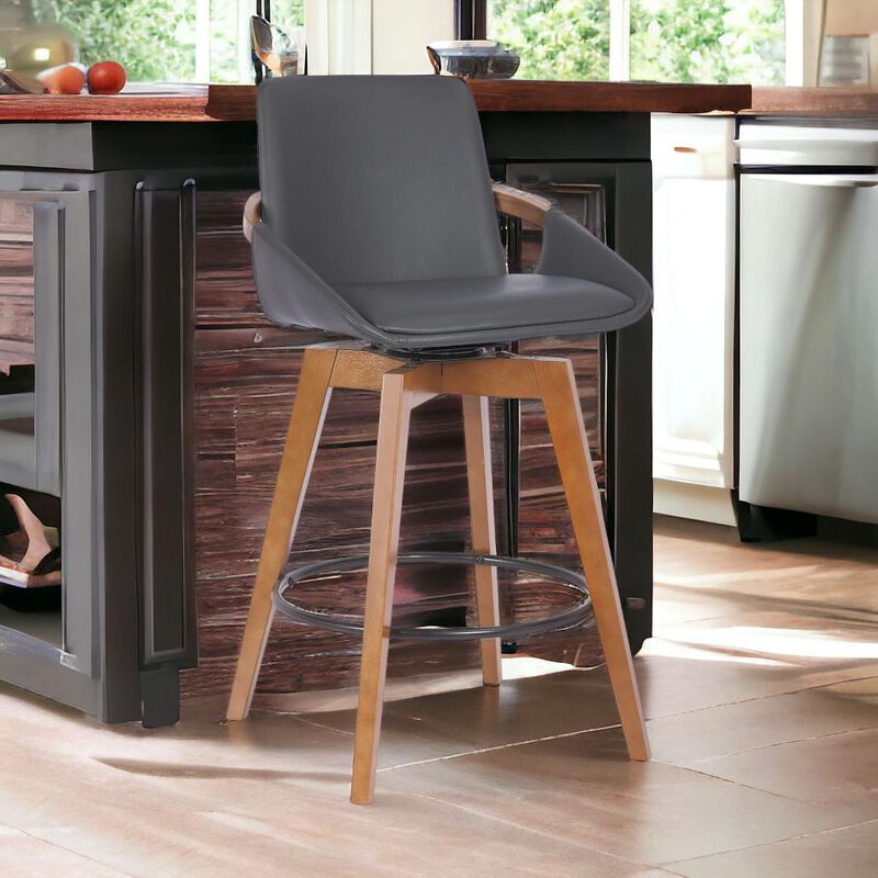 Hivvago 27 Inch Gray And Brown Iron Swivel Counter Height Bar Chair