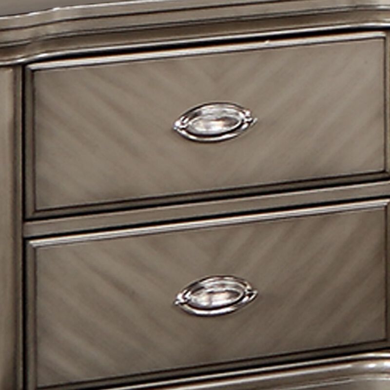 Ada 28 Inch Classic Rustic 2 Drawer Nightstand, Chevron Design, Brown - Benzara