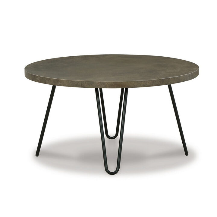 3 Piece Coffee Table and End Tables Set with Black Steel Legs, Stone Gray - Benzara