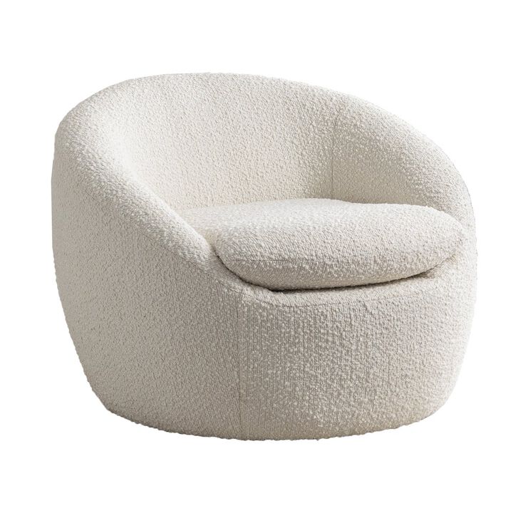 Roundhill Furniture Winnie Modern Teddy Boucle Fabric Barrel Chair, 360 Degree Swivel, White