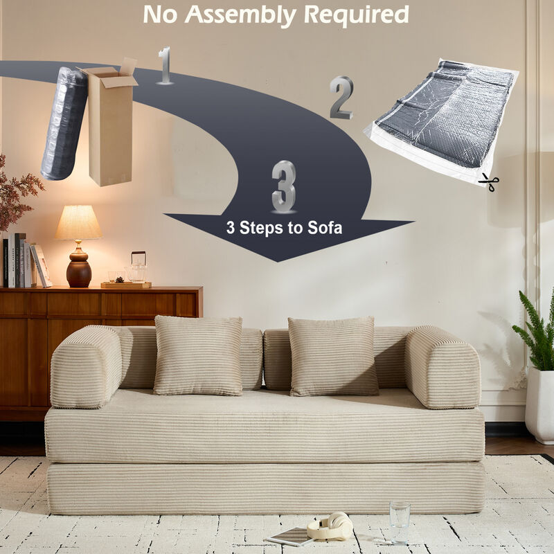 GOODSILO Convertible Sleeper Sofa Bed with Cylindrical Pillow, Folding Mattress Couch with Fixed-Shape Frame, Floor Sofa Lounge Couch image number 4