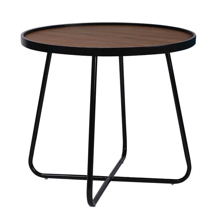 HomeRoots 24" Black Wood And Metal Round Cross Legs Coffee Table