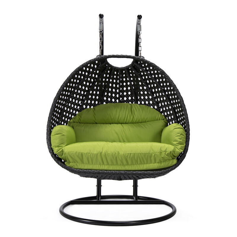 LeisureMod Mendoza Charcoal Modern Wicker Hanging 2 person Egg Swing Chair Removable Cushion image number 3