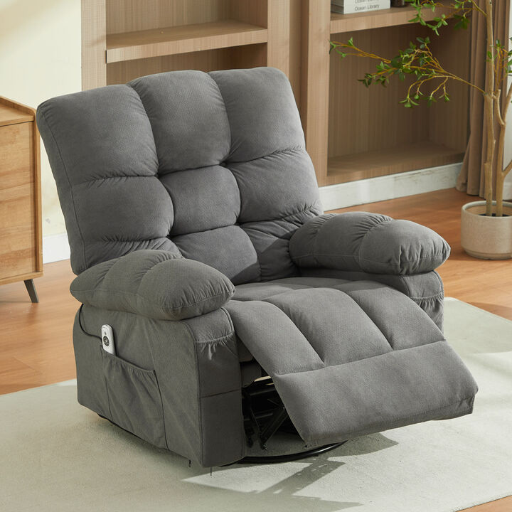 Fabric Swivel Manual Recliner with Massage and USB Port