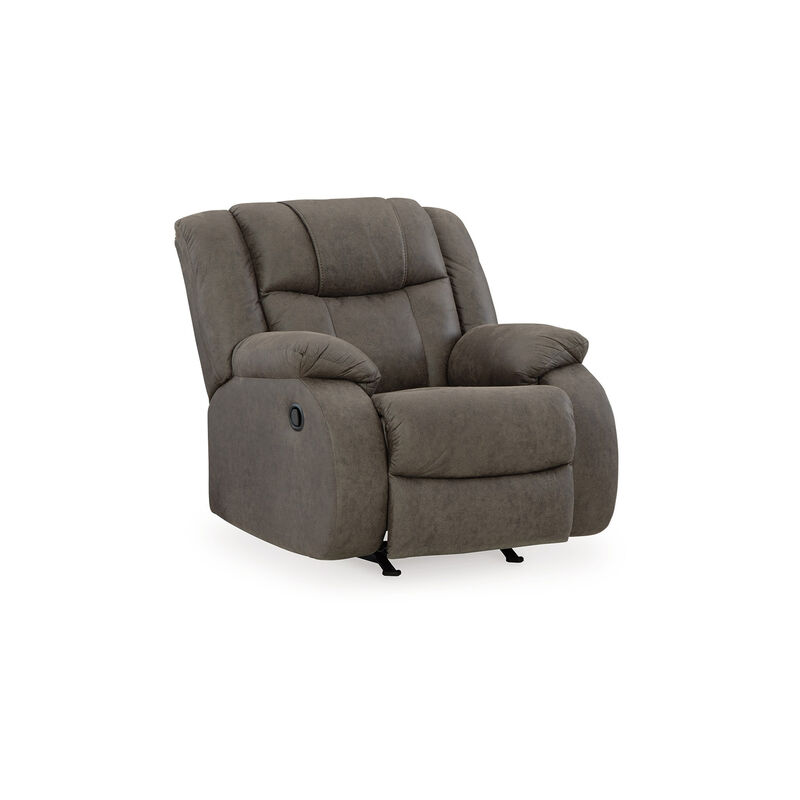 Perth Manual Rocker Recliner Chair, Soft Foam Slate Gray Faux Leather - Benzara