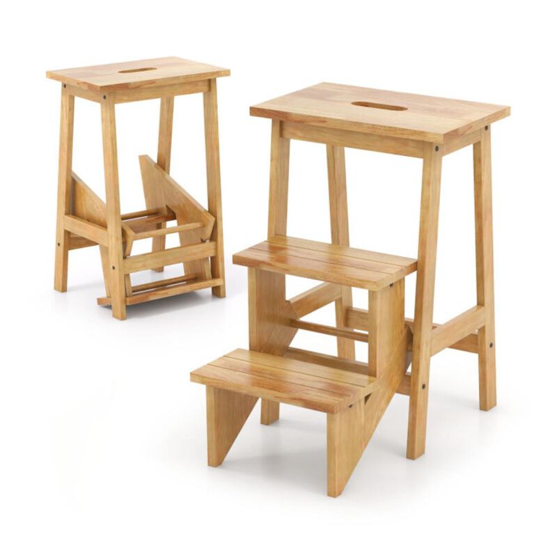 Hivvago 3-in-1 Rubber Wood Step Stool with Convenient Handle