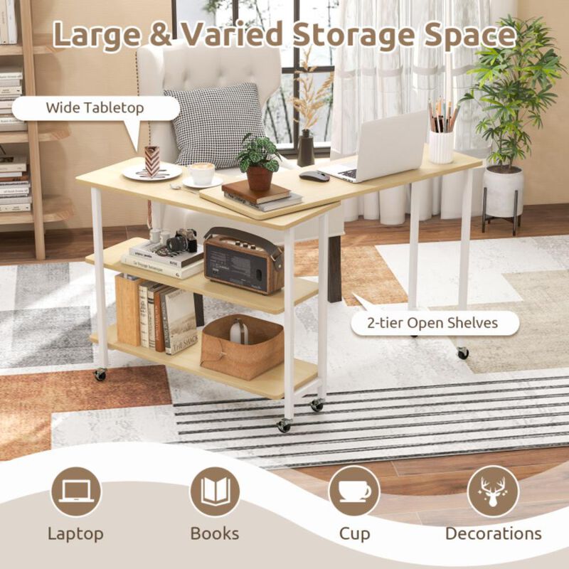 Hivvago 360&Acirc;&deg; Rotating Sofa Side Table with 2-Tier Storage Shelves