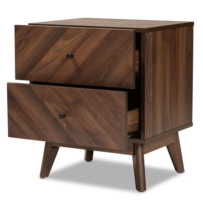 Baxton Studio Hartman Mid Century Modern Walnut Brown Finished Wood 2 Drawer Nightstand