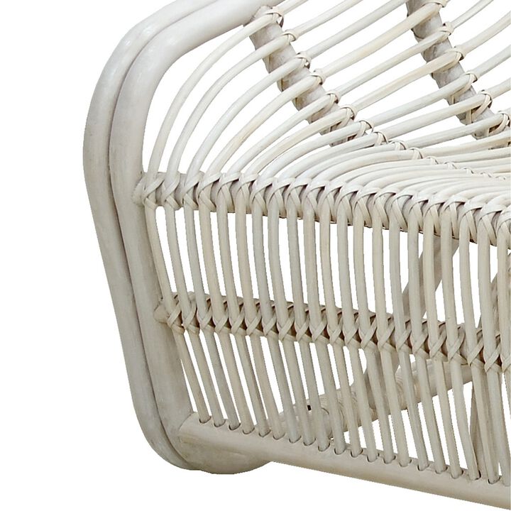 32 Inch Accent Chair, Woven Wicker, Curved Back, Sleigh Base, Modern, White-Benzara