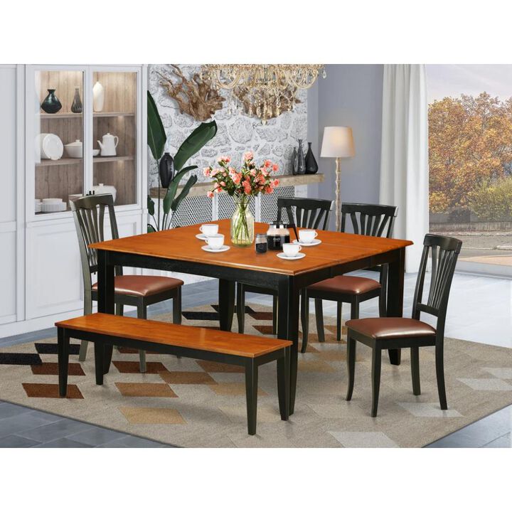 6-PC Dining room set with bench-Kitchen Tables and 4 Wooden Dining Chairs Plus bench
