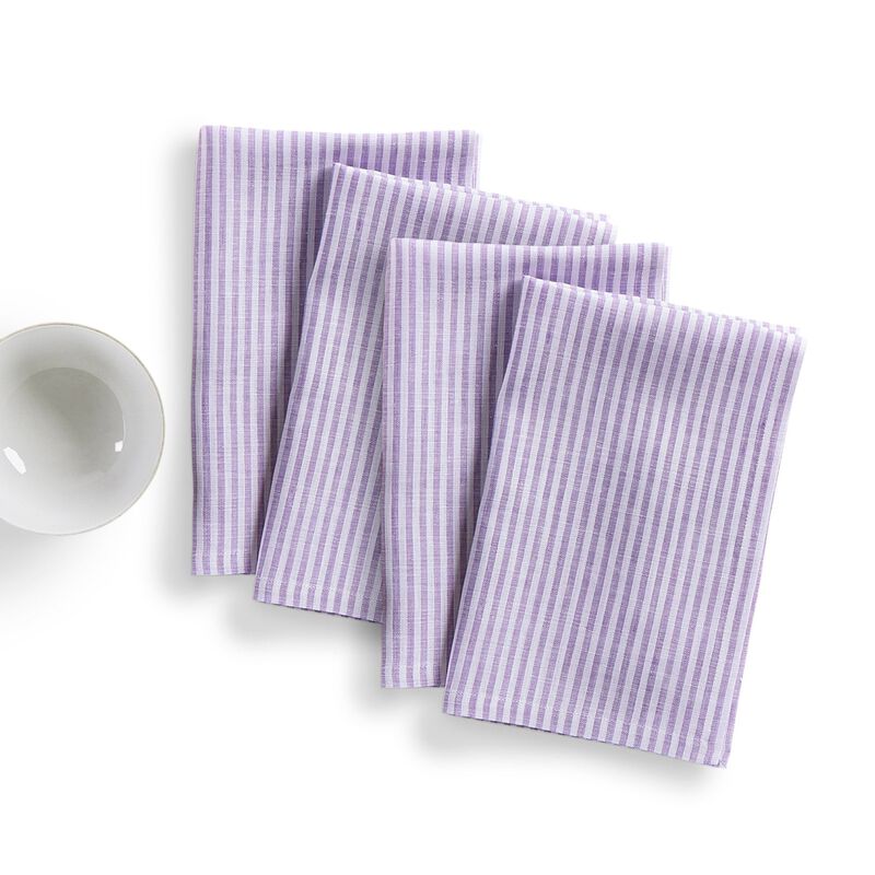 Christmas Linen Dinner Napkins 20 x 20 in Set of 4 - Narrow Stripe, Solino Home