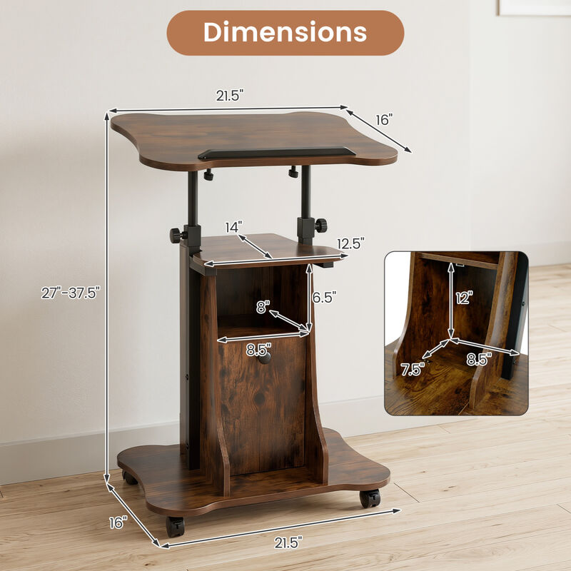 Mobile Standing Desk Cart with Adjustable Height, Tilt Desktop and Cabinet image number 2