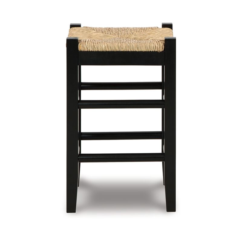 Anya Counter Height Stool Set of 2, Brown Woven Seat, 23 Inch, Black - Benzara