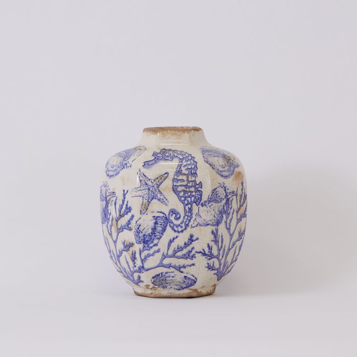 Nearly Natural 8.5-in Nautical Ceramic Decorative Vase