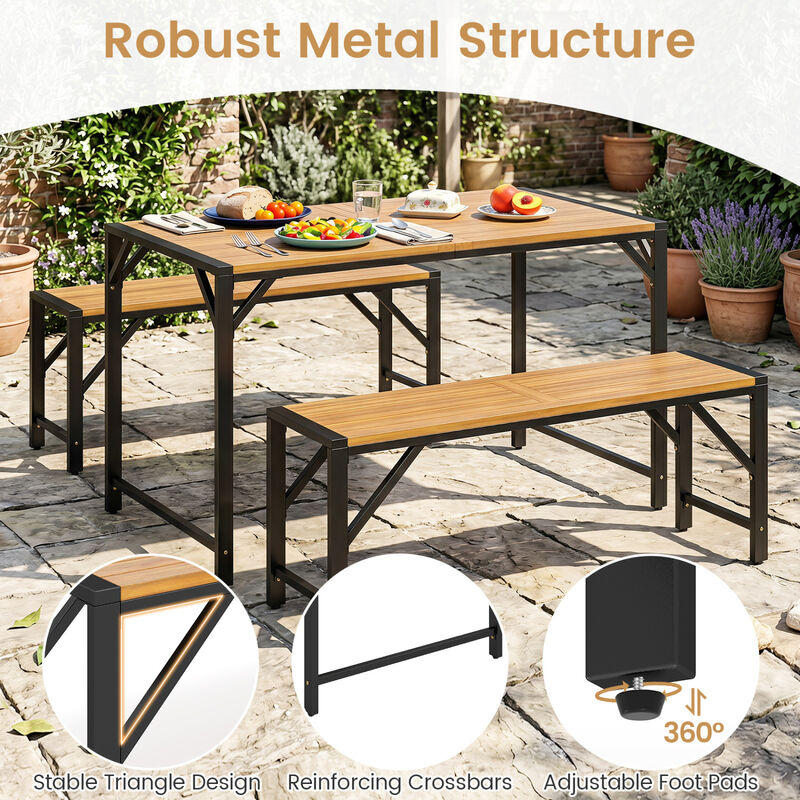 Outdoor Acacia Wood Bench with Slatted Seat for Garden and Backyard-Natural image number 3