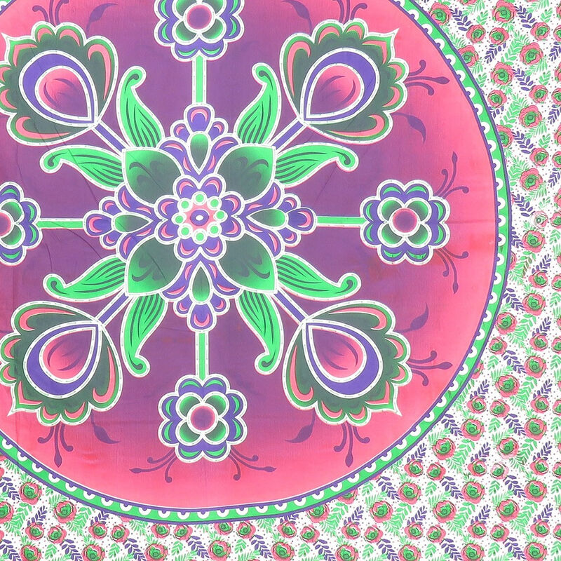 HomeRoots 88" X 84" Green Pink And White Floral Cotton Hanging Tapestry image number 3
