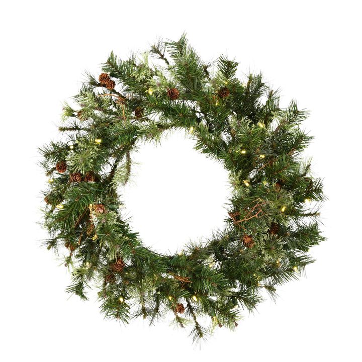 Vickerman 30" Mixed Country Pine Artificial Christmas Wreath, Warm White Dura-lit LED Lights - Faux Mixed Needle Christmas Wreath - Indoor Seasonal Home Wall Decor