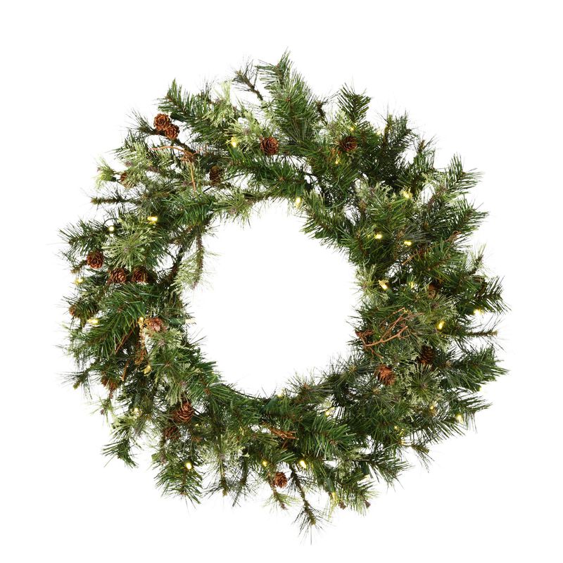 Vickerman 30" Mixed Country Pine Artificial Christmas Wreath, Warm White Dura-lit LED Lights - Faux Mixed Needle Christmas Wreath - Indoor Seasonal Home Wall Decor image number 0