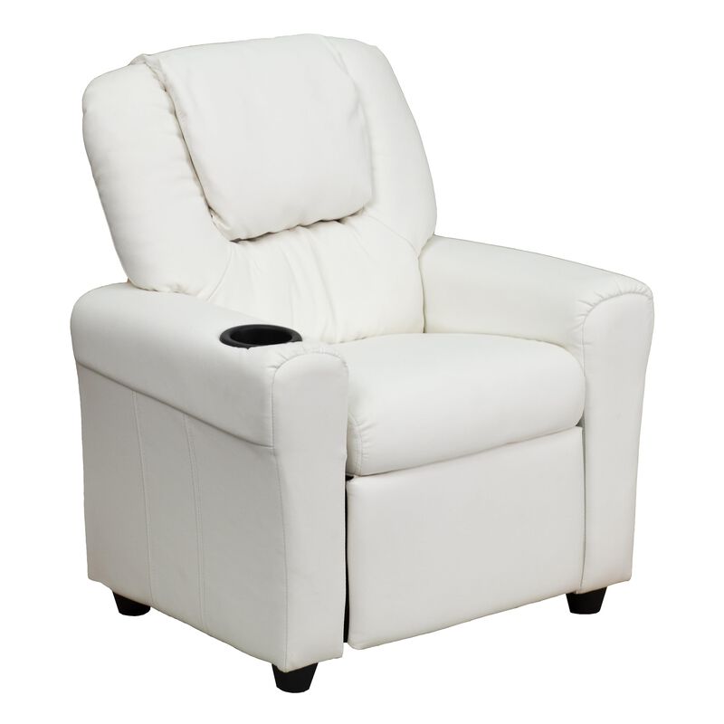 Flash Furniture Vana Vinyl Kids Recliner with Cup Holder, Headrest, and Safety Recline, Contemporary Reclining Chair for Kids, Supports up to 90 lbs., White image number 0