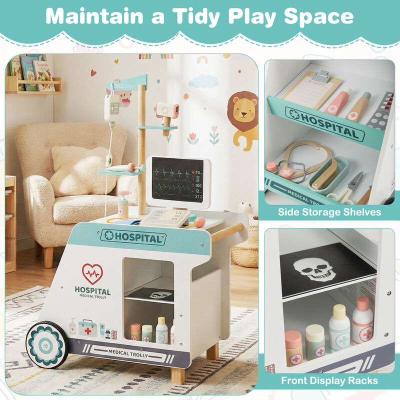Kids Wooden Doctor Playset Pretend Play Doctor Kit with Cart for Boys and Girls 3 Plus image number 6