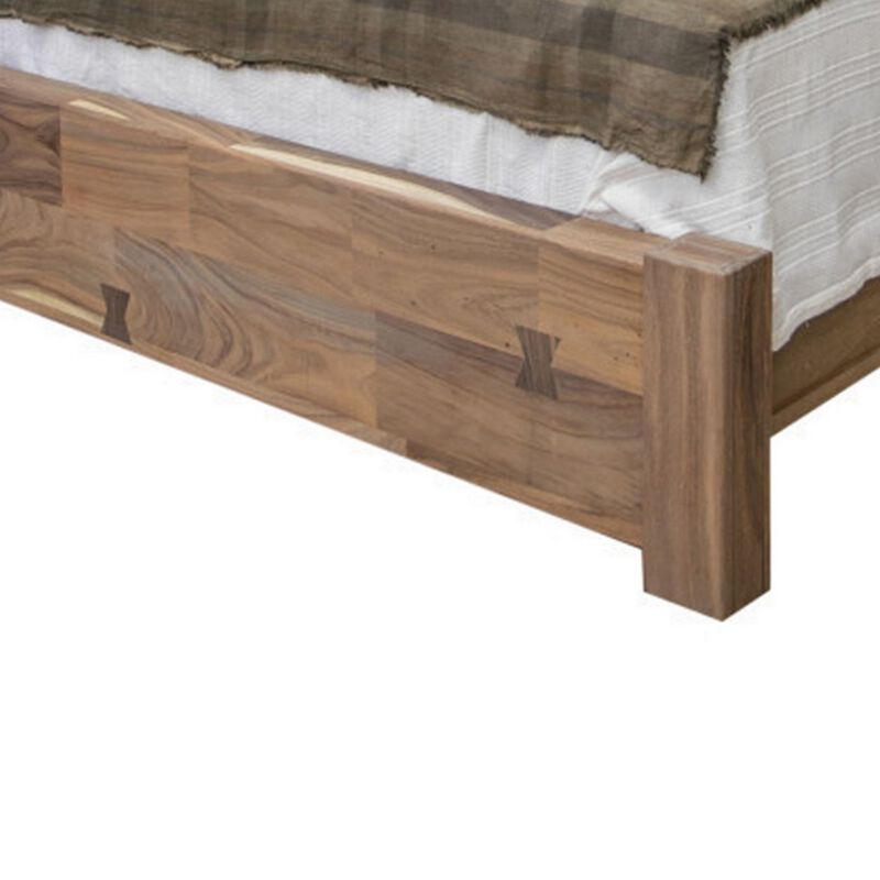 Umey King Size Bed, Mango Wood with Grain Details, Two Tone Rustic Brown - Benzara