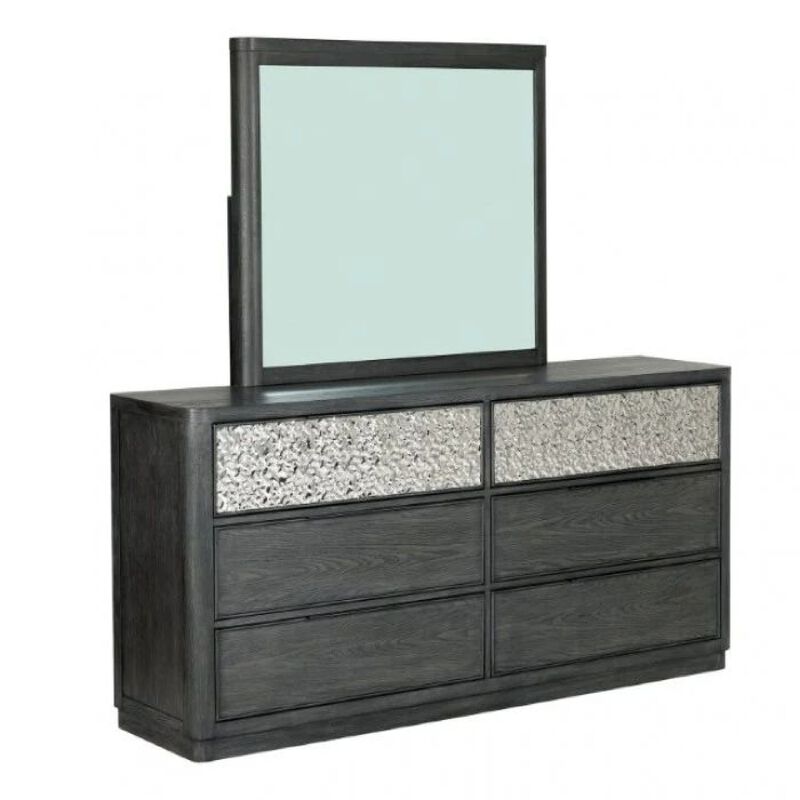 Zoko 5pc Queen Bedroom Set, USB Nightstand, Dresser Mirror, Gray Wood image number 3