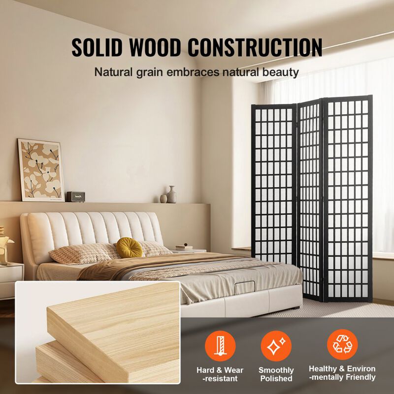 3-Panel Room Divider Screen, Freestanding Wooden Folding Privacy Partition image number 6