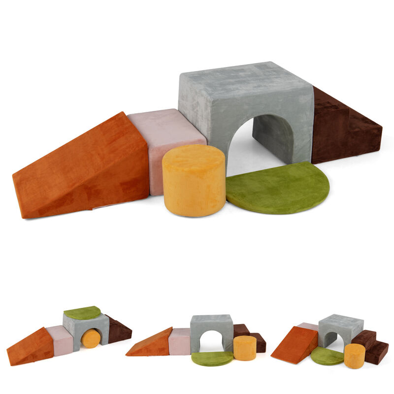 6 Piece Toddler Foam Climbing Set with Slide, Tunnel and Play Blocks image number 7