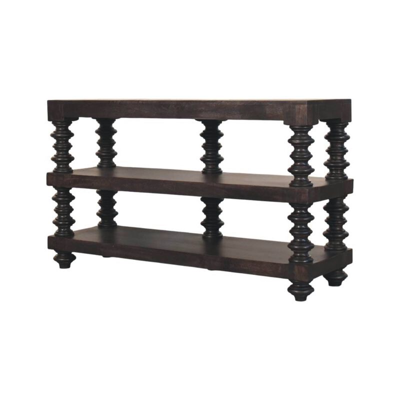 Artisan Furniture Solid Wood Spindle Shelf Console in Carbon Ash