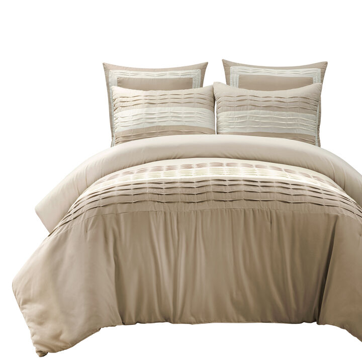 Mia Solid Pleated Color Block With Euro Shams Comforter 5-Pc Set
