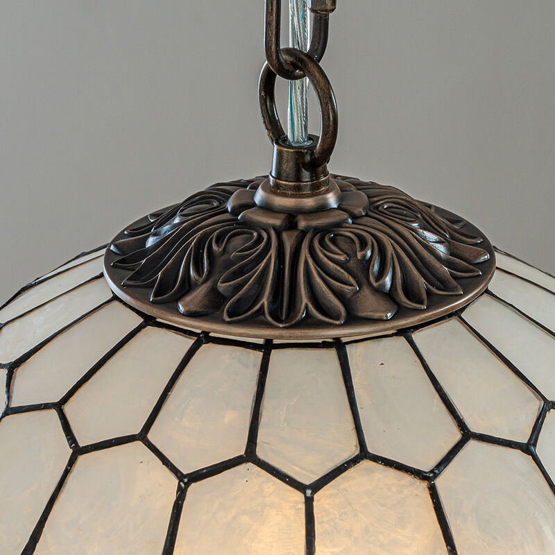 1-Light 12'' Antique Bronze French Vintage Coastal  Glam Chandelier With Natural CAPIZ SHELL Globe Lantern Hanging Light For Living Room Bedroom image number 5